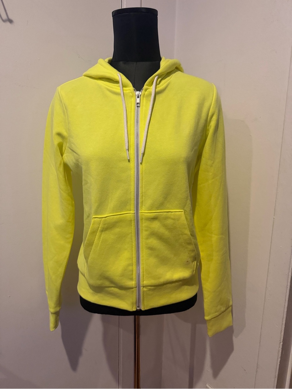 NEW NWT H&M Neon Yellow Zip up Hooded Hoodie UK 12 US 8 Medium M bright comfty
